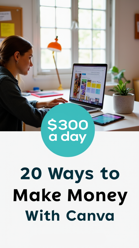 Infographic listing 20 money-making strategies with Canva for 2025.