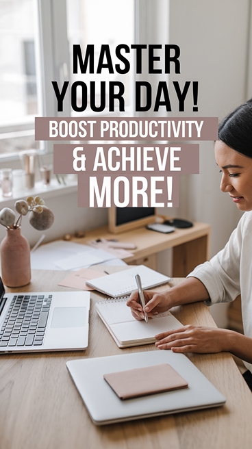 A content woman sipping tea at her desk, engaged in thoughtful brainstorming, representing creative productivity strategies.