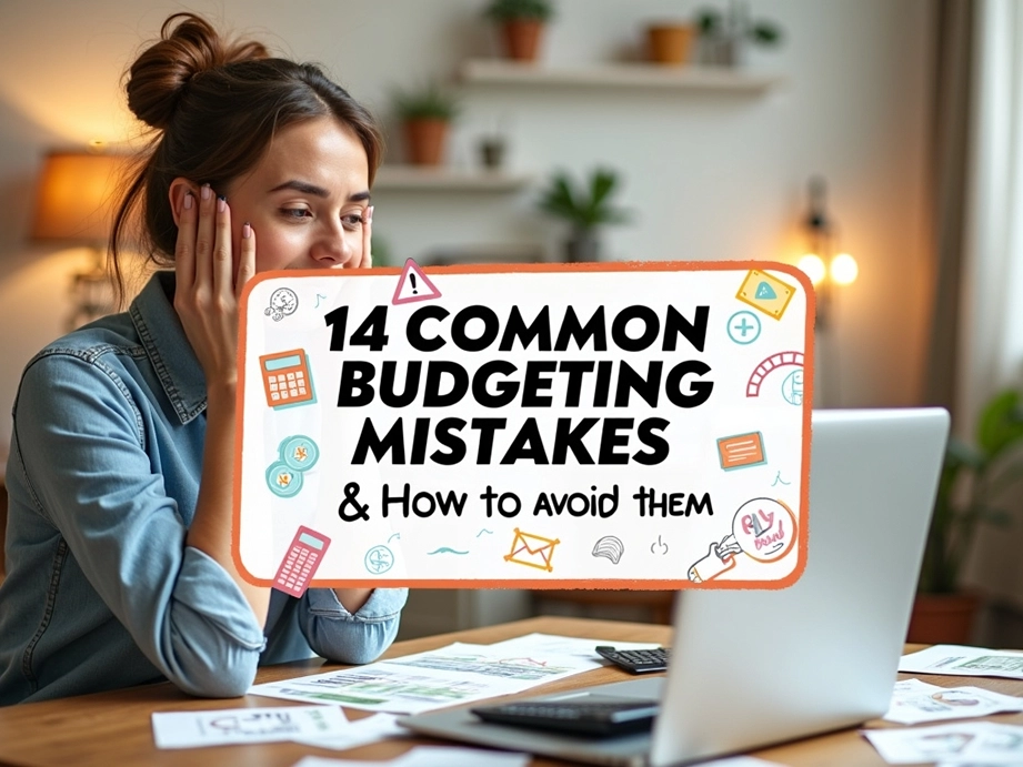 A person reviewing their budget with a concerned expression, highlighting the importance of avoiding common budgeting mistakes.