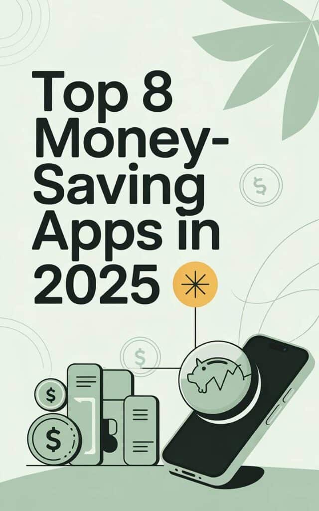 Digital graphic showing a wallet with cash and credit cards next to a phone screen with savings app icons, symbolizing smart financial management.